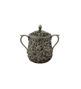 ANTIQUE S. KIRK & SON COIN SILVER HANDMADE REPOUSSE FOLIAGE SUGAR HONEY DISH