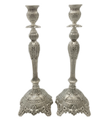 925 STERLING SILVER HANDMADE LEAF APPLIQUE CHASED SWIRL MATTE SHINY CANDLESTICKS