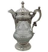 FINE TOPAZIO 925 STERLING SILVER & CRYSTAL HANDMADE FLORAL CHASED ORNATE PITCHER