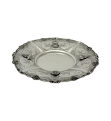 925 STERLING SILVER HANDMADE CHASED LEAF APPLIQUE MATTE SHINY ROUND PLATE TRAY