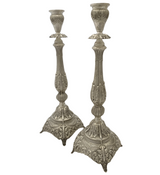FINE 925 STERLING SILVER HANDMADE LEAF APPLIQUE CHASED SWIRL ORNATE CANDLESTICKS