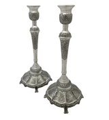 FINE ITALY 925 STERLING SILVER HANDMADE FLORAL SWIRL CHASED ORNATE CANDLESTICKS