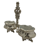 TOPAZIO 925 STERLING SILVER & GLASS HANDMADE DAINTY FLORAL DOUBLE SALT HOLDER