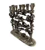 ITALIAN 925 STERLING SILVER HANDMADE HEAVY GRAPE & LEAF APPLIQUE ORNATE MENORAH