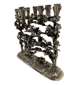 ITALIAN 925 STERLING SILVER HANDMADE HEAVY GRAPE & LEAF APPLIQUE ORNATE MENORAH
