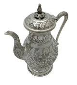 FINE 925 STERLING SILVER HANDMADE CHASED SWIRL FLORAL MATTE & SHINY OIL PITCHER