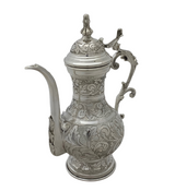 FINE 925 STERLING SILVER HANDMADE CHASED LEAF APPLIQUE MATTE & SHINY OIL PITCHER