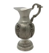 FINE 925 STERLING SILVER HANDMADE LEAF APPLIQUE STRIATED MATTE SHINY OIL PITCHER