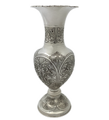 FINE 925 STERLING SILVER HANDMADE CHASED SWIRL ORNATE MATTE & SHINY FLOWER VASE
