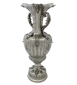 LARGE 925 STERLING SILVER HANDMADE SWIRL CHASED LEAF APPLIQUE ORNATE FLOWER VASE