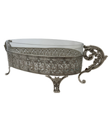 TOPAZIO 925 STERLING SILVER & CRYSTAL HANDMADE OVAL INTRICATE LACE CENTERPIECE