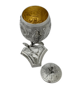 FINE 925 STERLING SILVER HANDMADE CHASED LEAF APPLIQUE ORNATE VIZNIZ CUP & TRAY