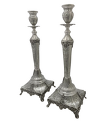 FINE 925 STERLING SILVER HANDMADE LEAF APPLIQUE ORNATE MATTE SHINY CANDLESTICKS
