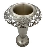 ANTIQUE 20TH CENTURY GORHAM 925 STERLING SILVER HANDMADE FLORAL PIERCED VASE
