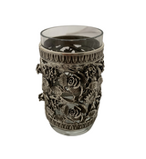 ITALIAN 925 STERLING SILVER & GLASS INSERT HANDMADE HEAVY OPEN FLORAL CUP & TRAY