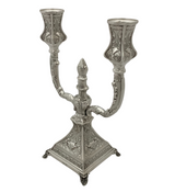 FINE 925 STERLING SILVER HANDMADE CHASED SWIRL LEAF APPLIQUE 2 LIGHT CANDELABRA