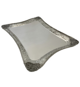 925 STERLING SILVER HANDMADE CHASED FLORAL OPEN LACE MATTE SHINY RECTANGLE TRAY
