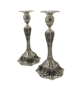 ANTIQUE C.D. PEACOCK 925 STERLING SILVER HANDMADE PIERCED FLORAL CANDLESTICKS