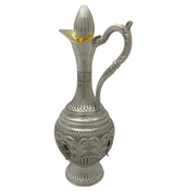 FINE 925 STERLING SILVER HANDMADE CHASED LEAF APPLIQUE FLUTED MATTE WINE BOTTLE