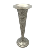 ANTIQUE AMERICAN 925 STERLING SILVER HANDMADE FLORAL GADROON CHASED FLOWER VASE