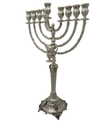 FINE 925 STERLING SILVER HANDMADE LEAF CHASED SWIRL MATTE SHINY CHANUKAH MENORAH