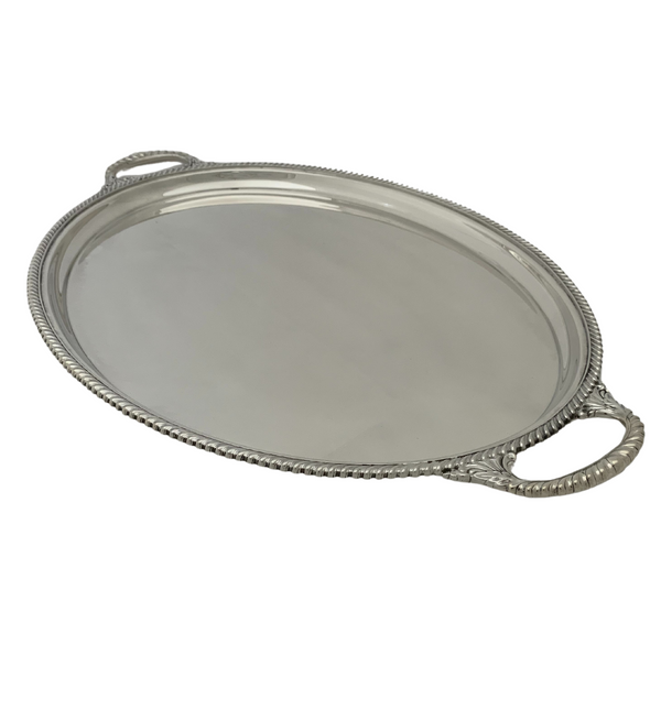 ANTIQUE GORHAM 1949 925 STERLING SILVER HANDMADE OVAL GADROON 2 HANDLE TRAY
