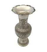 FINE 925 STERLING SILVER HANDMADE CHASED SWIRL ORNATE MATTE SHINY FLOWER VASE