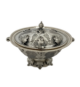 FINE ITALIAN 925 STERLING SILVER HANDMADE LEAF APPLIQUE CHASED ORNATE ESROG BOX