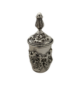 SMALL TOPAZIO 925 STERLING SILVER HANDMADE HEAVY FLORAL ORNATE LIQUOR CUP & TRAY