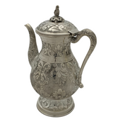 FINE 925 STERLING SILVER HANDMADE CHASED LEAF APPLIQUE MATTE & SHINY OIL PITCHER