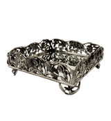 ITALIAN 925 STERLING SILVER HANDMADE FLORAL LEAF OPEN SQUARE FLAT NAPKIN HOLDER