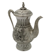 FINE 925 STERLING SILVER HANDMADE CHASED LEAF APPLIQUE MATTE & SHINY OIL PITCHER