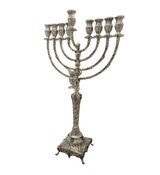 925 STERLING SILVER HANDMADE LEAF APPLIQUE CHASED SWIRL ORNATE CHANUKAH MENORAH