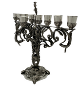 ITALIAN 925 STERLING SILVER HANDMADE HEAVY LEAF APPLIQUE ORNATE SHINY MENORAH