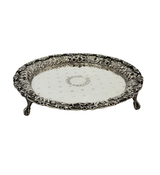 ANTIQUE S. KIRK & SON 925 STERLING SILVER HANDMADE REPOUSSE FLORAL 3 LEG SALVER