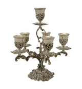 FINE 925 STERLING SILVER HANDMADE LEAF APPLIQUE CHASED ORNATE 6 LIGHT CANDELABRA