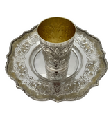 ITALIAN 925 STERLING SILVER & GILDED HANDMADE CHASED MATTE & SHINY CUP & TRAY