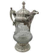 FINE TOPAZIO 925 STERLING SILVER & CRYSTAL HANDMADE FLORAL CHASED ORNATE PITCHER
