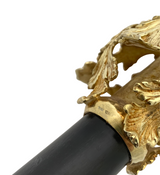 ITALIAN 925 STERLING SILVER & GILDED & WOOD HANDMADE LEAF CHASED WALKING CANE