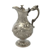 ANTIQUE BAILEY & CO. SILVER HANDMADE FLORAL LEAF SWIRL SHINY SLEEK PITCHER