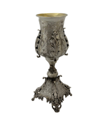 FINE 925 STERLING SILVER HANDMADE LEAF APPLIQUE CHASED ORNATE ELIYAHU CUP & TRAY