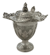 925 STERLING SILVER HANDMADE CHASED SWIRL FLORAL OPEN LACE HONEY DISH & TRAY