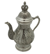 FINE 925 STERLING SILVER HANDMADE CHASED SWIRL CROWN MATTE & SHINY OIL PITCHER