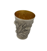 FINE ITALIAN 925 STERLING SILVER HANDMADE OLIVE BRANCH MATTE & SHINY CUP & TRAY