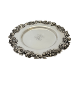 ANTIQUE 925 STERLING SILVER HANDMADE MONOGRAM FLORAL ORNATE ROUND DISH PLATE