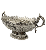 ANTIQUE CONTINENTAL 900 SILVER HANDMADE REPOUSSE FLORAL FOLIATE 2 HANDLE BOWL