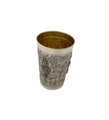 925 STERLING SILVER HANDMADE FLORAL APPLIQUE ORNATE MATTE & SHINY CUP & TRAY