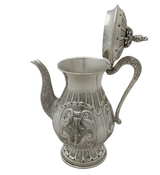 FINE 925 STERLING SILVER HANDMADE CHASED LEAF APPLIQUE MATTE & SHINY OIL PITCHER