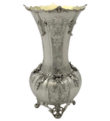 FINE 925 STERLING SILVER HANDMADE SWIRL CHASED LEAF APPLIQUE ORNATE FLOWER VASE