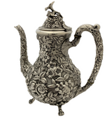 ANTIQUE 925 STERLING SILVER HANDMADE FLORAL CHASED COFFEE TEA POT OIL PITCHER